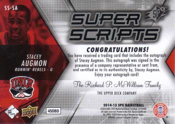 2014-15 SPx - Super Scripts Autographs #SS-SA Stacey Augmon Back