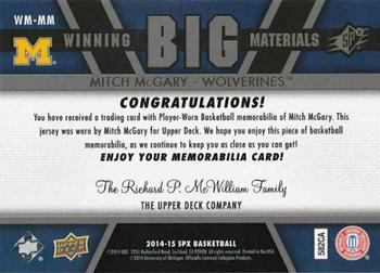 2014-15 SPx - Winning Big Materials #WM-MM Mitch McGary Back
