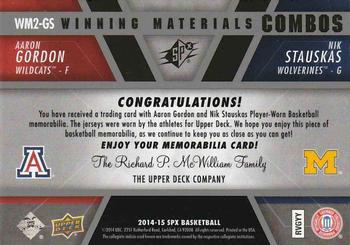 2014-15 SPx - Winning Materials Combos #WM2-GS Aaron Gordon / Nik Stauskas Back