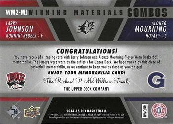 2014-15 SPx - Winning Materials Combos #WM2-MJ Alonzo Mourning / Larry Johnson Back