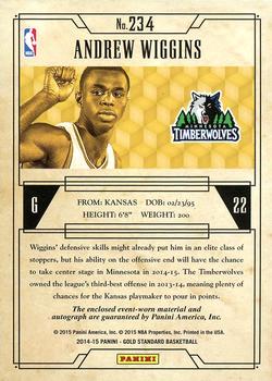 2014-15 Panini Gold Standard - Rookie Jersey Autographs Prime #234 Andrew Wiggins Back