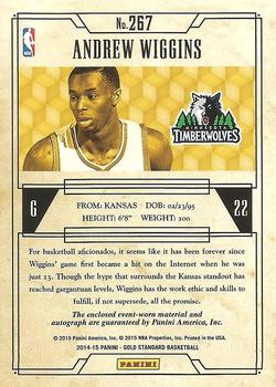 2014-15 Panini Gold Standard - Rookie Jersey Autographs Prime #267 Andrew Wiggins Back