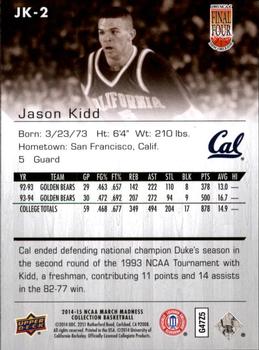 2014-15 Upper Deck NCAA March Madness - Sepia #JK-2 Jason Kidd Back