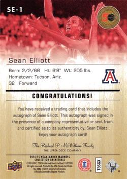 2014-15 Upper Deck NCAA March Madness - Gold Foil Autographs #SE-1 Sean Elliott Back