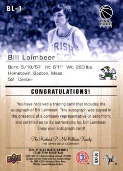 2014-15 Upper Deck NCAA March Madness - Gold Foil Autographs #BL-1 Bill Laimbeer Back