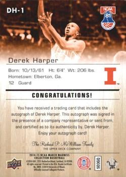 2014-15 Upper Deck NCAA March Madness - Gold Foil Autographs #DH-1 Derek Harper Back
