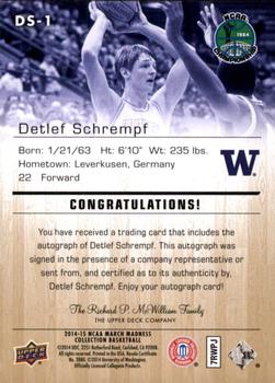 2014-15 Upper Deck NCAA March Madness - Gold Foil Autographs #DS-1 Detlef Schrempf Back