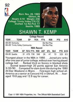 1991 Hoops 100 Superstars #92 Shawn Kemp Back