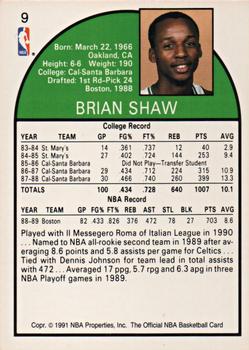 1991 Hoops 100 Superstars #9 Brian Shaw Back