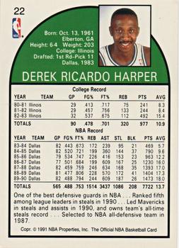 1991 Hoops 100 Superstars #22 Derek Harper Back