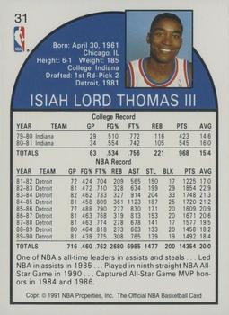 1991 Hoops 100 Superstars #31 Isiah Thomas Back