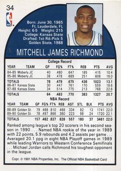 1991 Hoops 100 Superstars #34 Mitch Richmond Back