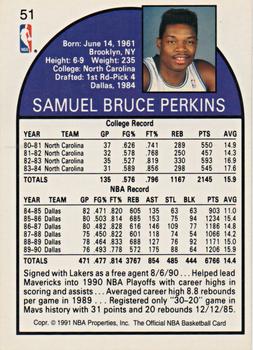 1991 Hoops 100 Superstars #51 Sam Perkins Back