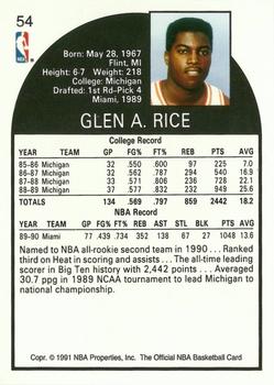 1991 Hoops 100 Superstars #54 Glen Rice Back