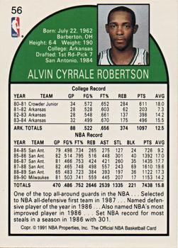 1991 Hoops 100 Superstars #56 Alvin Robertson Back