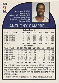 1991 Hoops 100 Superstars #58 Tony Campbell Back