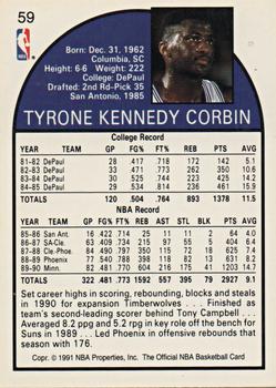 1991 Hoops 100 Superstars #59 Tyrone Corbin Back