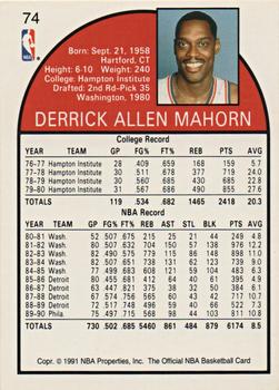 1991 Hoops 100 Superstars #74 Rick Mahorn Back
