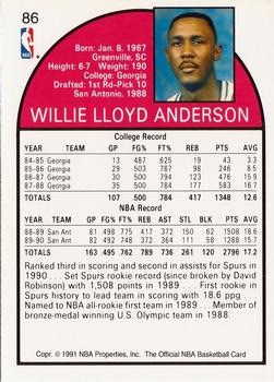 1991 Hoops 100 Superstars #86 Willie Anderson Back