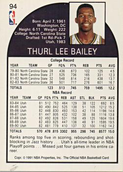 1991 Hoops 100 Superstars #94 Thurl Bailey Back