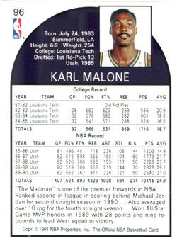 1991 Hoops 100 Superstars #96 Karl Malone Back