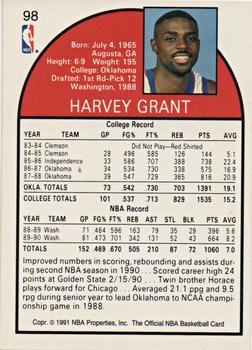 1991 Hoops 100 Superstars #98 Harvey Grant Back