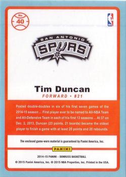 2014-15 Donruss - Game Threads #40 Tim Duncan Back
