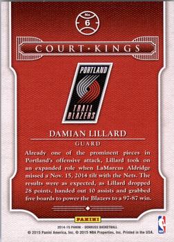 2014-15 Donruss - Court Kings #6 Damian Lillard Back
