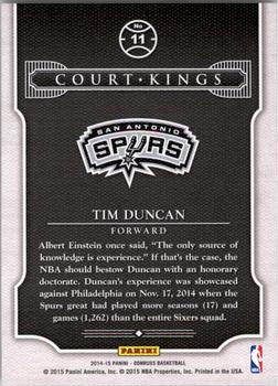 2014-15 Donruss - Court Kings #11 Tim Duncan Back