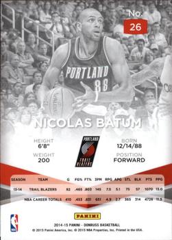 2014-15 Donruss - Elite #26 Nicolas Batum Back