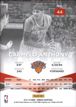 2014-15 Donruss - Elite #44 Carmelo Anthony Back
