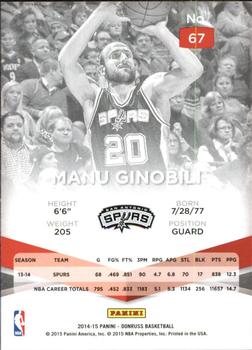 2014-15 Donruss - Elite #67 Manu Ginobili Back