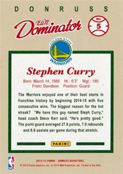 2014-15 Donruss - Elite Dominators #5 Stephen Curry Back