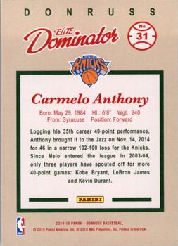 2014-15 Donruss - Elite Dominators #31 Carmelo Anthony Back