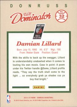 2014-15 Donruss - Elite Dominators #32 Damian Lillard Back