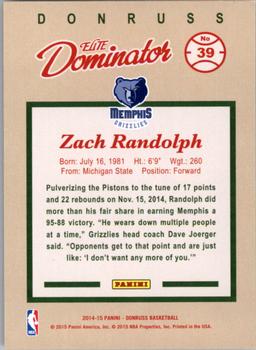 2014-15 Donruss - Elite Dominators #39 Zach Randolph Back