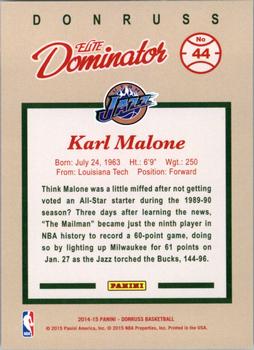 2014-15 Donruss - Elite Dominators #44 Karl Malone Back