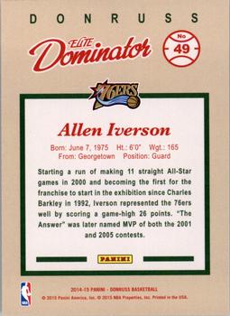 2014-15 Donruss - Elite Dominators #49 Allen Iverson Back