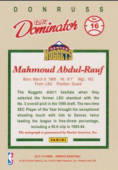 2014-15 Donruss - Elite Dominators Signatures #16 Mahmoud Abdul-Rauf Back