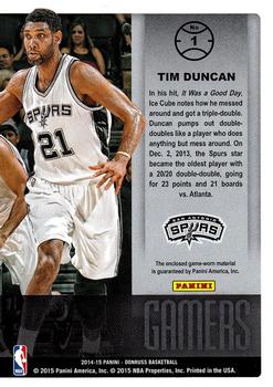 2014-15 Donruss - Gamers Jerseys #1 Tim Duncan Back