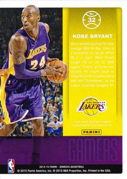 2014-15 Donruss - Gamers Jerseys #32 Kobe Bryant Back