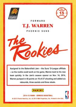 2014-15 Donruss - The Rookies #15 T.J. Warren Back
