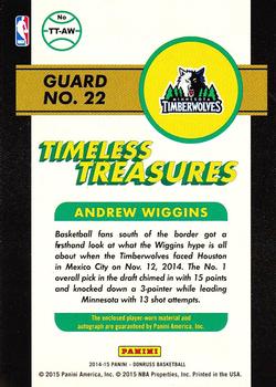 2014-15 Donruss - Timeless Treasures Jersey Autographs #TT-AW Andrew Wiggins Back