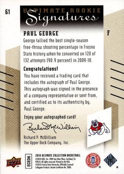 2010-11 Upper Deck Ultimate Collection #61 Paul George  Back