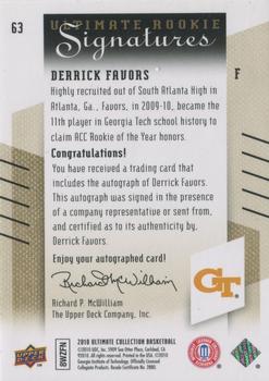 2010-11 Upper Deck Ultimate Collection #63 Derrick Favors  Back