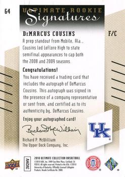 2010-11 Upper Deck Ultimate Collection #64 DeMarcus Cousins  Back