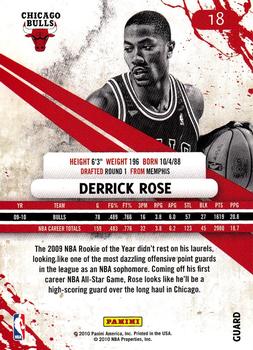 2010-11 Panini Rookies & Stars #18 Derrick Rose  Back
