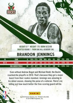 2010-11 Panini Rookies & Stars #31 Brandon Jennings  Back