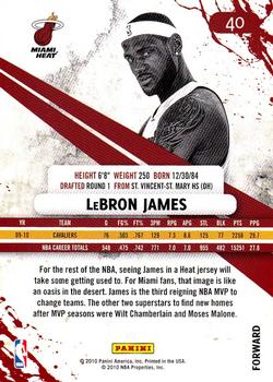 2010-11 Panini Rookies & Stars #40 LeBron James  Back