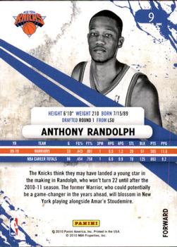 2010-11 Panini Rookies & Stars #9 Anthony Randolph  Back